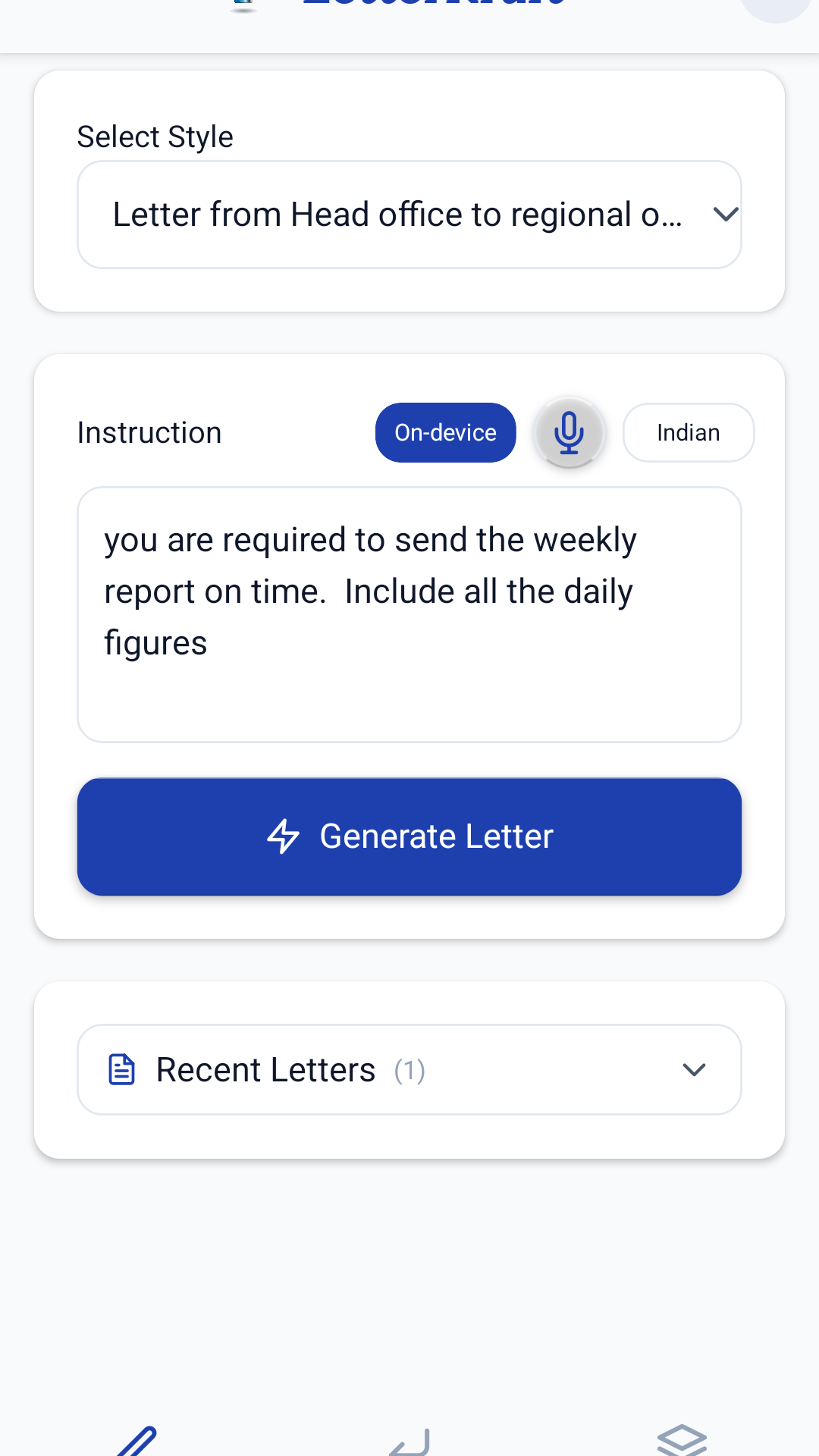 LetterKraft letter generator screen